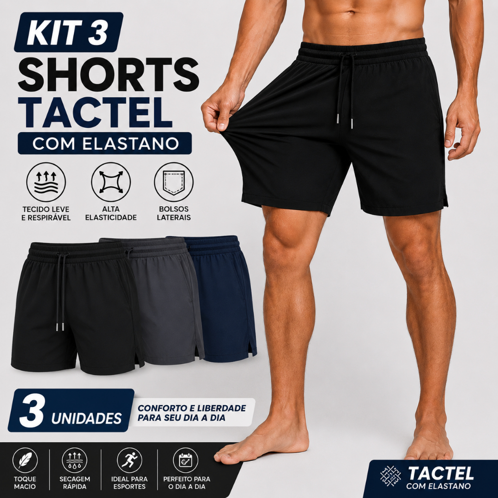Kit  Shorts Masculino Ou Unitário Tactel com Elastano Academia Corrida Treino Casual Bolso Lateral
