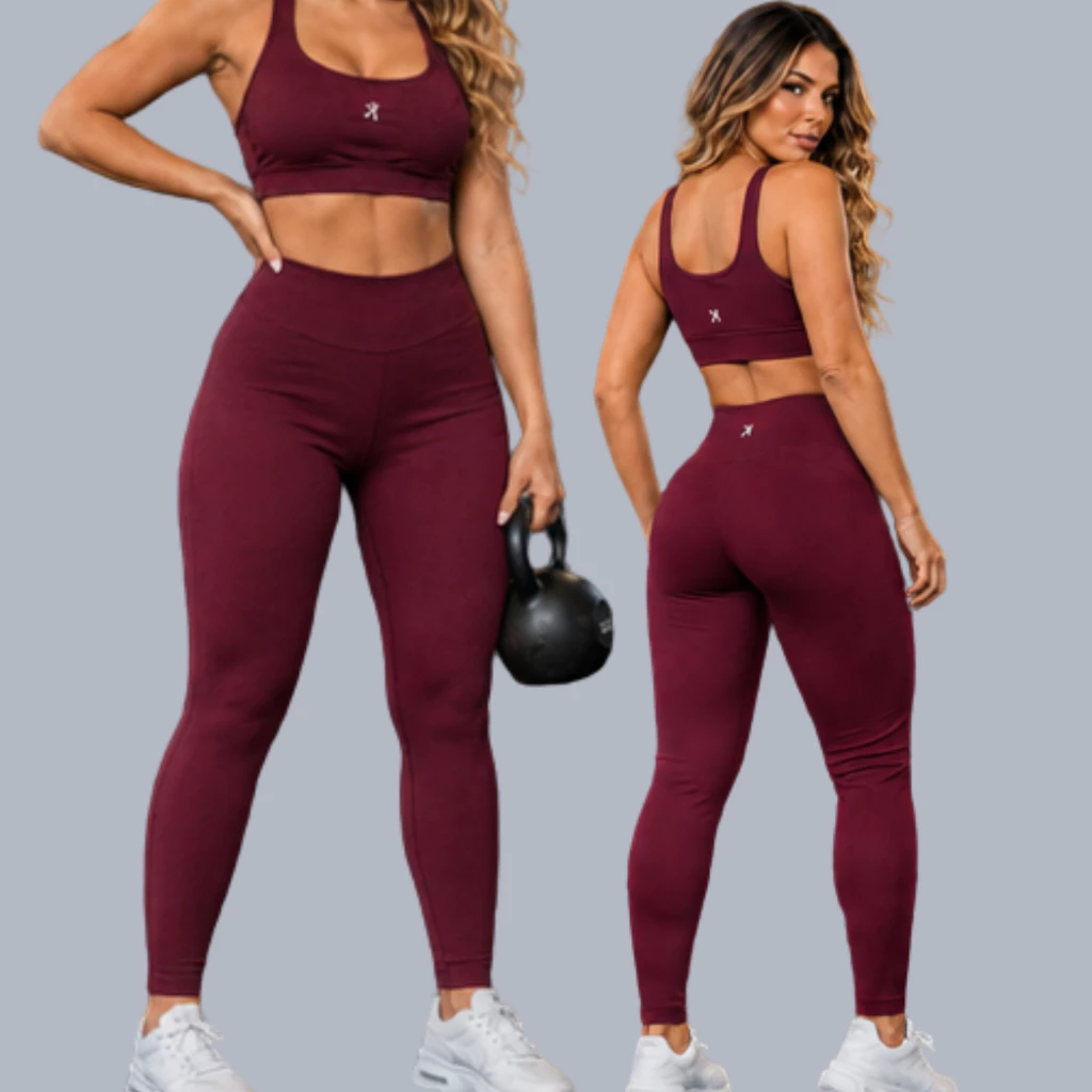 Conjunto Fitness Feminino  Tecido Premium Top e Calça Sports Treino Perfeito vinho — imagem 1