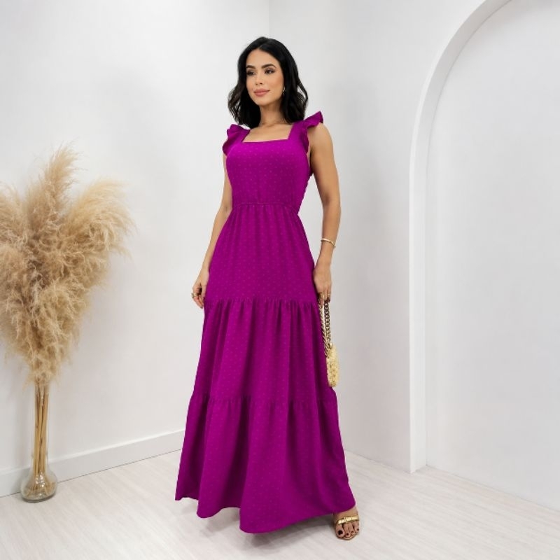 Vestido com Alça e Babada longo