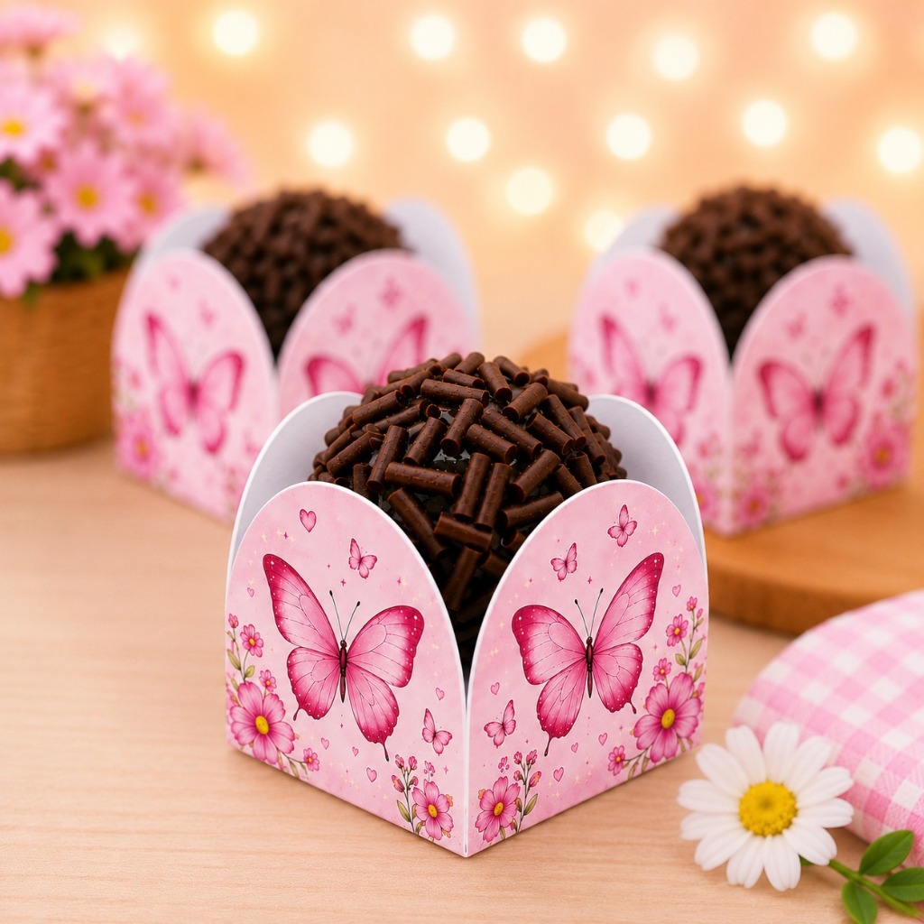 120 Forminhas para doces JARDIM DAS BORBOLETAS , 4 pétalas brigadeiro Festa infantil Doces Aniversario — imagem 2 de 2