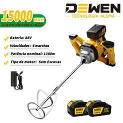 Misturador de Tinta e Argamassa Sem Fio Brushless 1300W 6 Velocidades Ergonômico com 2 Baterias 88V