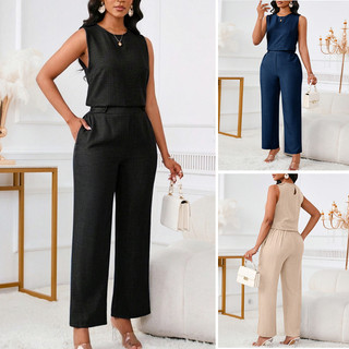 Conjunto Feminino de Verão Sem Manga Cintura Alta Confortável para Trabalho e Festa