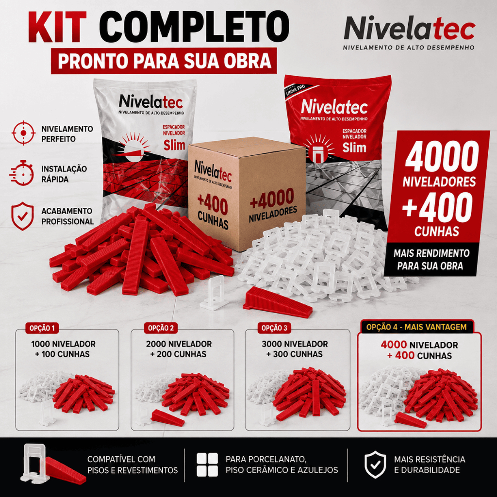 Kit Nivelador Espaçador Slim + Cunhas Piso Cerâmica Muitas Unidades Porcelanato Nivelamento Perfeito