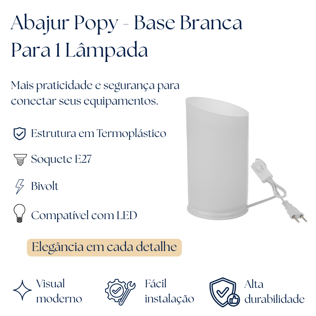 Abajur De Mesa Luminária Cabeceira Com Base Branca/ Branco Preto Azul Rosa Para 1 Lampada Soquete E27 110v/220 Infantil