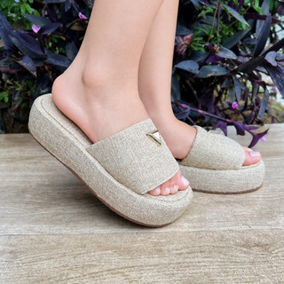 Tamanco Feminino Flatform Plataforma Fashion Confort  Moda Pirâmide Palha Tendencia Juta Linho