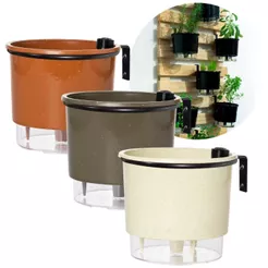 Vaso Raiz Planta Flor Folhagens Autoirrigável nº03 1,7L Terrazzo c/ Suporte P/ Pendurar Treliça Parede Jardim Vertical