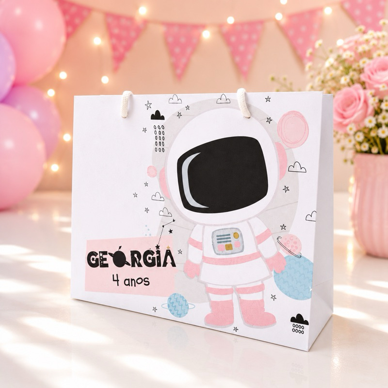 Sacolinha Sacola Personalizada | Chá de bebe | Lembrancinha Astronauta menina 2