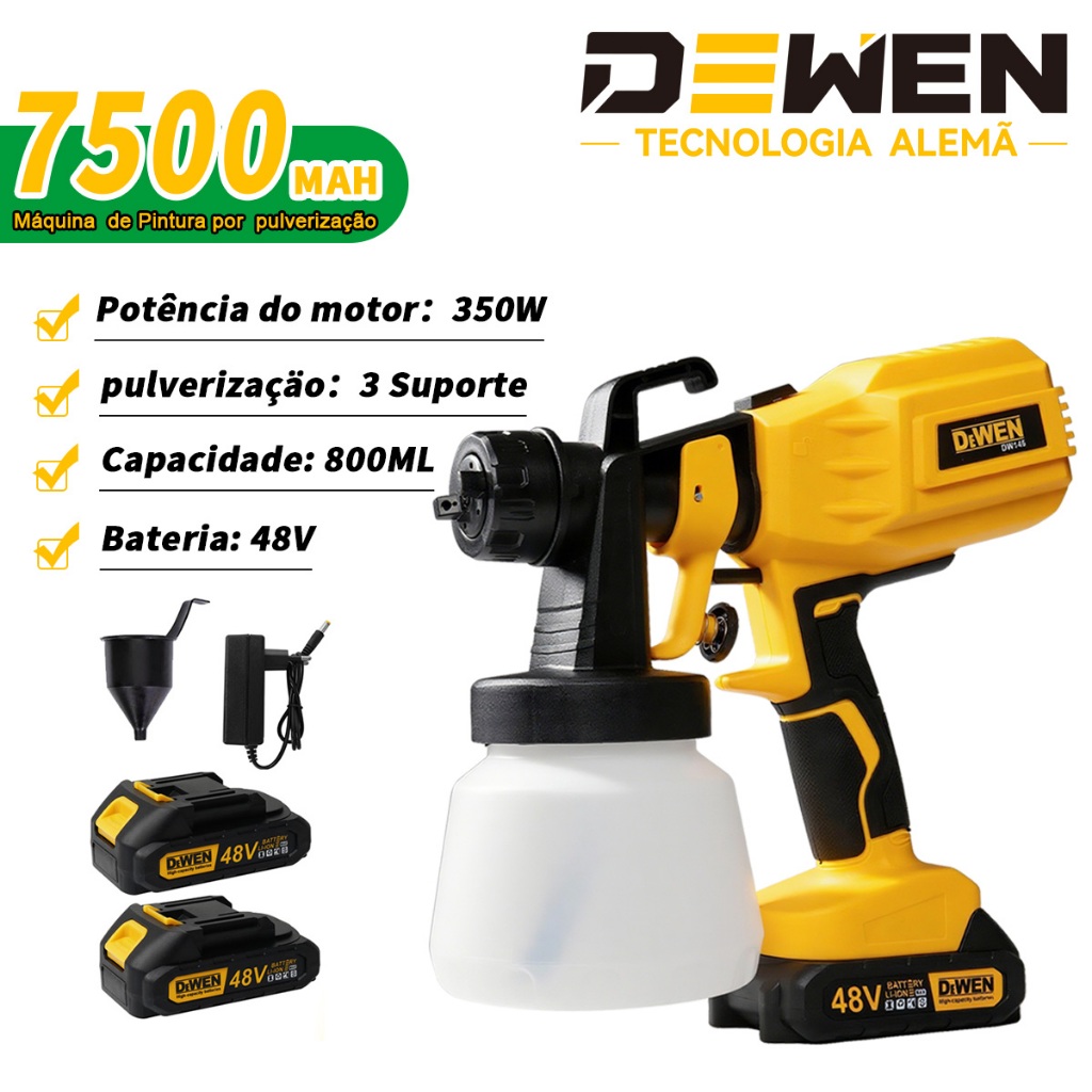 Pulverizadora de Tinta de Elétrica Sem Fio Pintura Profissional 350W 2 Bateria 48v 3 funções 50/60HZ