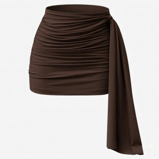 Saia Curta Feminina Drapeada Suplex Com FAIXA Lateral Moda Blogueira