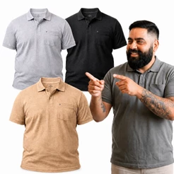 Kit 3 Camisas Polo com Bolso Plus Size Masculina G1 ao G9 Camisa Piquet Algodão pré-encolhido