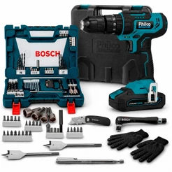 Kit Parafusadeira Philco Led Ppf21m 1500mAh 21 Torques Fenda E Philips + Conjunto 68 Pçs Ferramentas