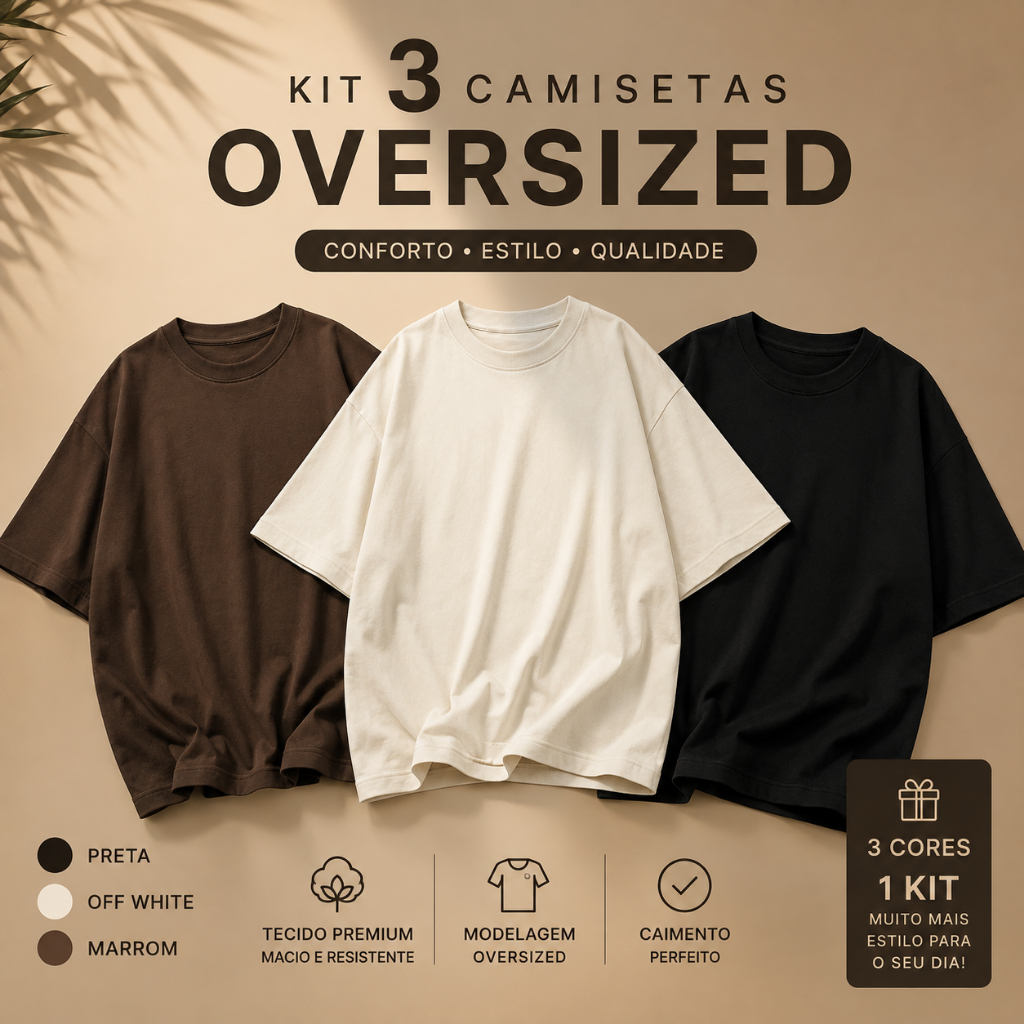 Kit 3 Camisetas Oversized Blusão Camiseta Masculina Feminina Modelo Suedine Streetwear Lançamento