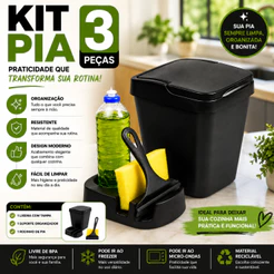 Conjunto Organizador de Pia com Lixeira Rodo Porta Detergente e Acessórios para Cozinha
