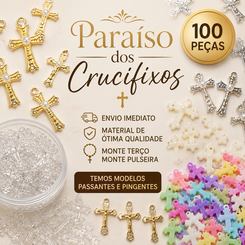 100 Crucifixos para Terço e Lembrancinhas | Pingentes e Passantes | Confecção de Mini Terços, Pulseiras e Artesanato