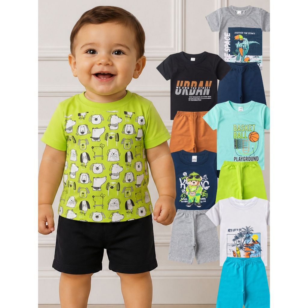 Conjunto Bermuda De Moletinho E Camiseta Manga Curta Kit Com 2 Conjuntos Infantil bebê Menino