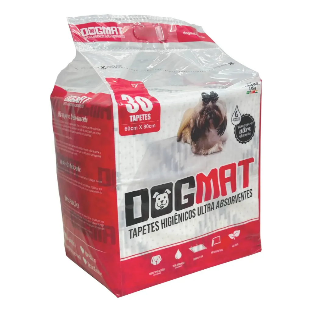 Imagem Tapete Higiênico para Cachorro 80x60 Carvão de Bambu Dogmat 30 Unidades Super Absorvente Antiodor