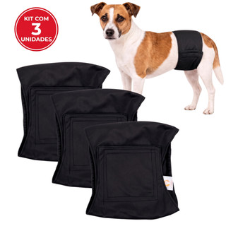 Kit 3 Fraldas Higiênicas Reutilizáveis Cachorro Macho Laváveis Pretas Duráveis Petting Is Caring