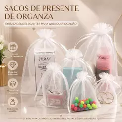 Saco Saquinho Organza Kit 20/50/100 Unidades Tule Branco Saco Lembrancinha Festa 7x9 9x12 10x15