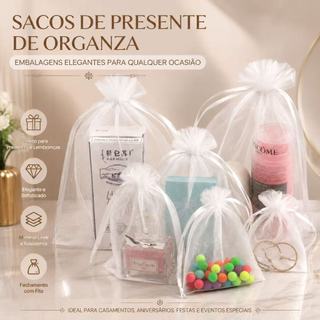 Saco Saquinho Organza Kit 20/50/100 Unidades Tule Branco Saco Lembrancinha Festa 7x9 9x12 10x15