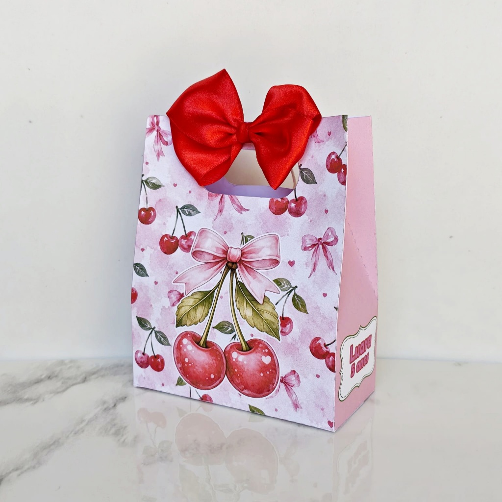 Sacolinha Cereja Personalizada Infantil Lembrancinha Festa Aniversário Vermelha