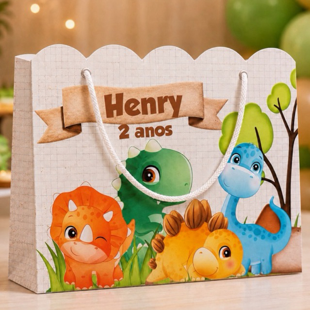 Sacolinha DINO BABY Personalizada / Bolsinha Lembrancinha Aniversário / (PEGUE E MONTE)