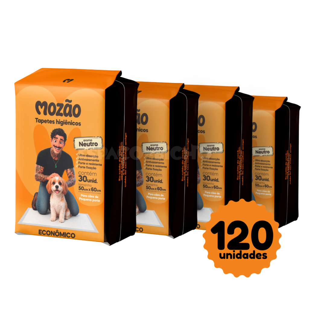 Kit Tapete Higiênico Mozão Aroma Neutro 50cmx60cm 120 Unidades