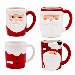 KIT COM 2 CANECA DE PORCELANA PAPAI NOEL 3D BEARD 330ML