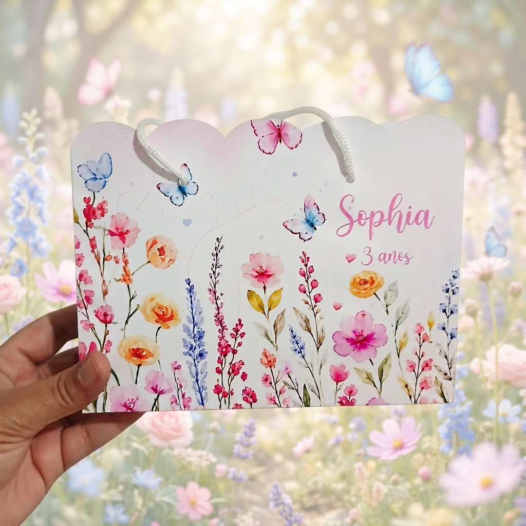 Sacolinha 20x15 Jardim das Borboletas PEGUE E MONTE Personalizada | lembracinha - Sacola Surpresa