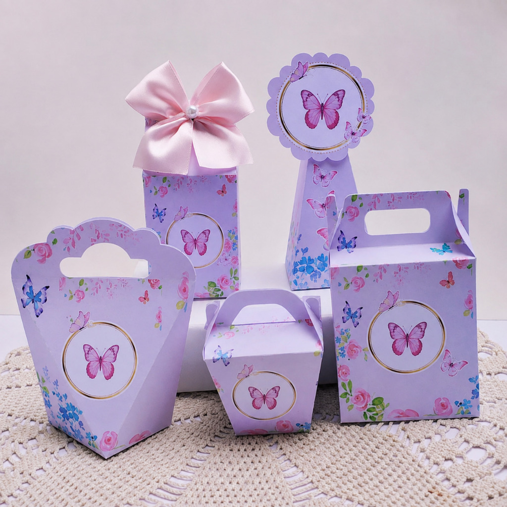 Kit Festa Tema JARDIM DAS BORBOLETAS Caixinhas Personalizada Lembrancinhas para Festas PEGUE E MONTE