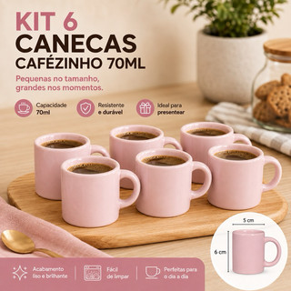 Kit com 6 Canecas de Cerâmica 70ml Coloridas com Design Fosco e Ergonômico