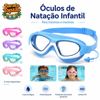 Óculos de natação infantis, impermeáveis, antiembaçantes, com protetores auriculares ajustáveis.