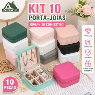 KIT 10/6 Porta Joias Portátil Mini com Divisões caixa de armazenamento Porta Joia Brincos Colares
