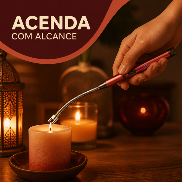 Acendedor Elétrico Recarregável com Arco de Plasma, Haste Flexível e Luz LED para Velas, Fogão, Lareira e Churrasco