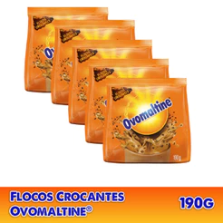 Kit 5un Achocolatado Ovomaltine Flocos Crocantes Sachê 190g - Mistura Crocante para Leite e Receitas