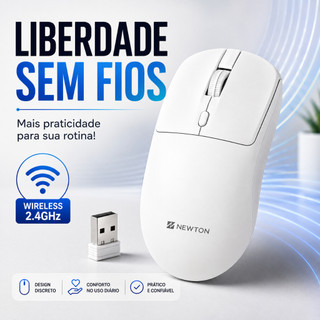 Mouse Sem Fio 2.4GHz com Receptor USB para Notebook PC 1200 DPI Branco Newton NMS-007