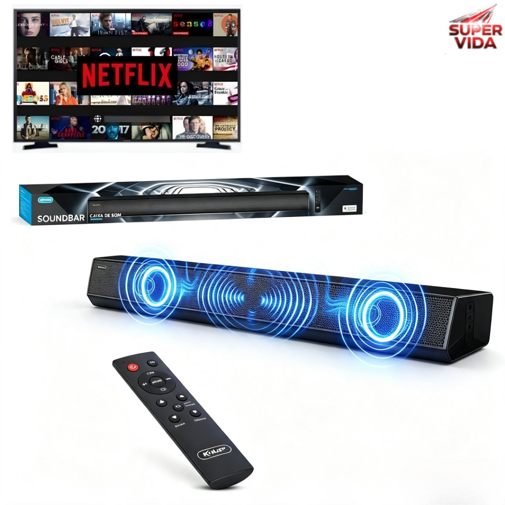 Caixa De Som Soundbar Para TV Home Theater 60W RMS Bluetooth 5.0 HDMI Estéreo 2.0 Fixação Na Parede