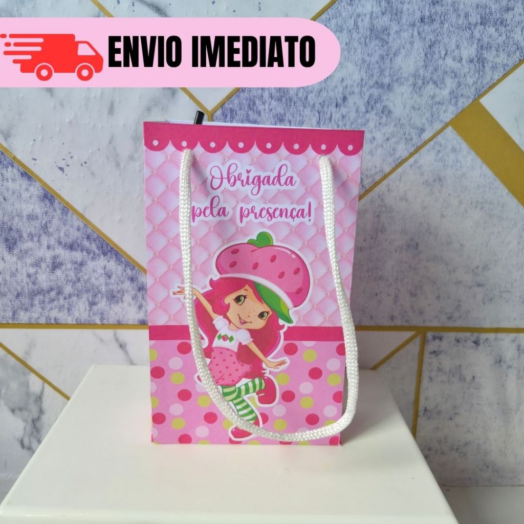 Kit 10 a 30 Sacolinhas Surpresa Personalizada MORANGUINHO Lembrancinhas Festa Infantil Aniversário