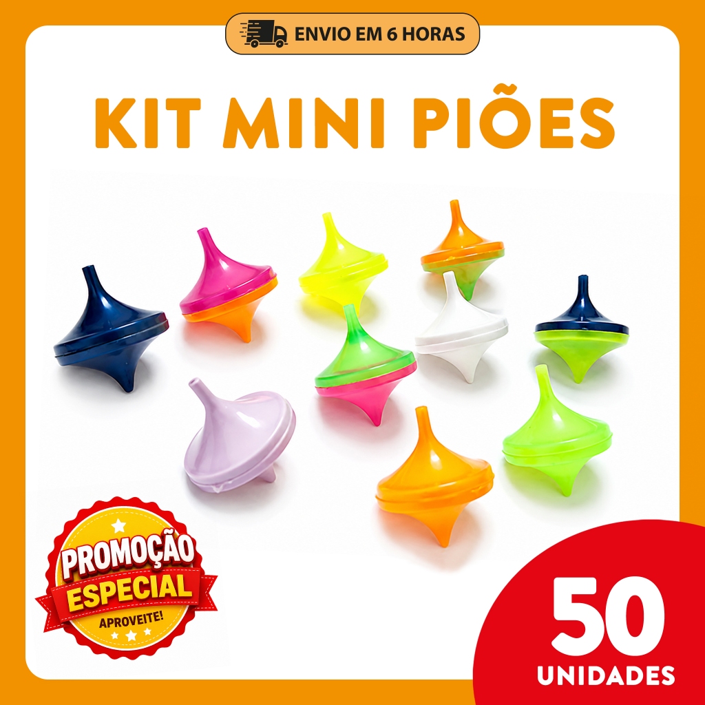 Kit 50 Mini Piões - Lembrancinhas, Sacolinha Surpresa, Festa Infantil, Brindes, Aniversário, Dia das Crianças