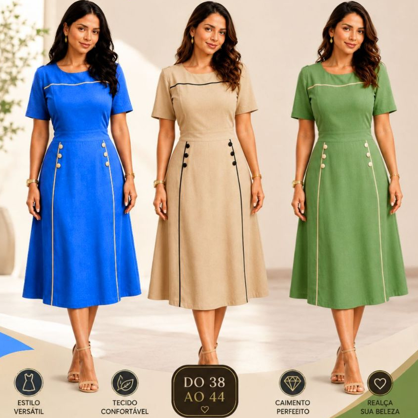 Vestido Feminino midi Sensorial Marrant evangélico social elegante confortável