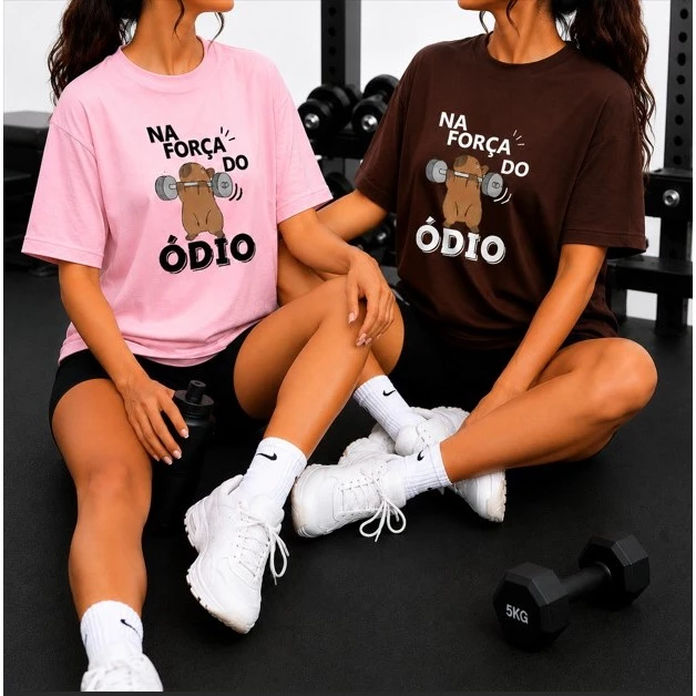 Camisa Feminina Para Academia Musculação da Moda Blogueira Camiseta 100%Algodão Oversized Blusa Premium Na Força do Ódio — imagem 1