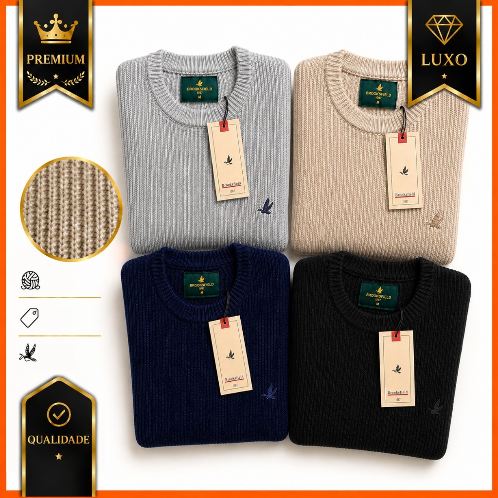 Suéter Pullover Brooks Masculino Linho Nobre Trançado Listrado Chique Premium Luxo Blusa Inverno