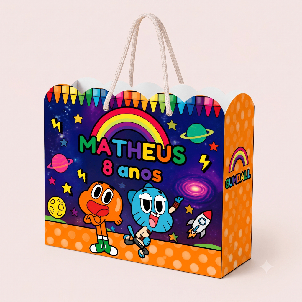 Sacolinha Personalizada Festa Infantil 20x15cm Nuvem Lembrancinha Carros Estilo Mundo de GUMBALL