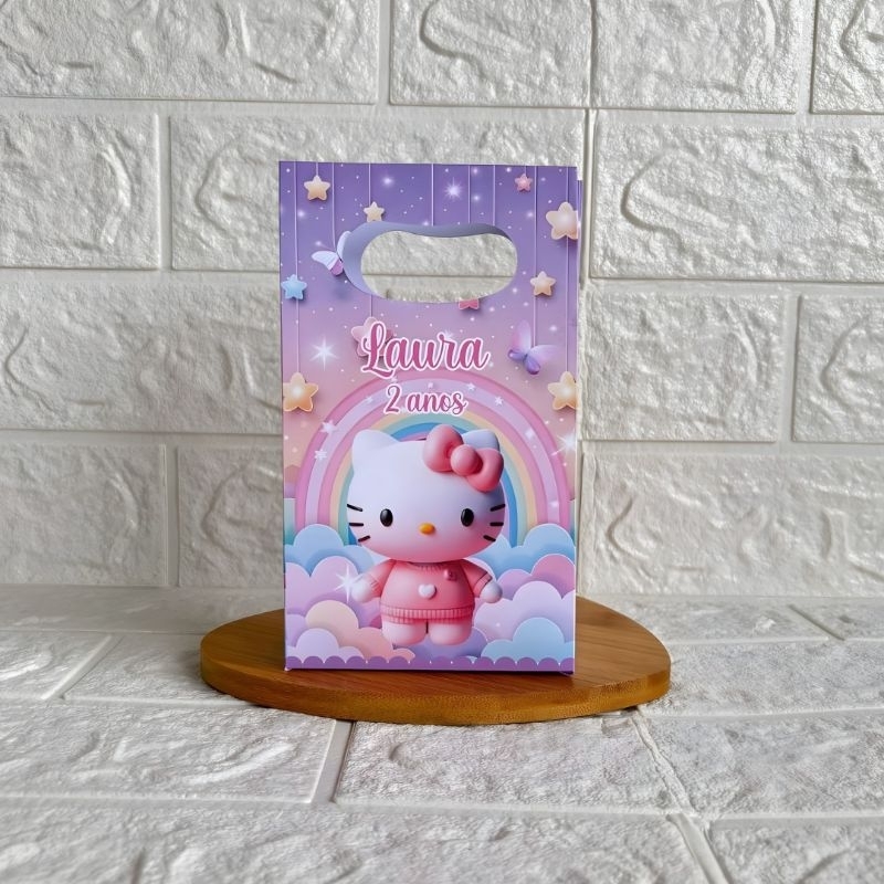 MONTE EM CASA - Sacolinha Surpresa Personalizada Hello Kitty - Tamanho PP - Festa Infantil - Aniversário – Lembrancinha
