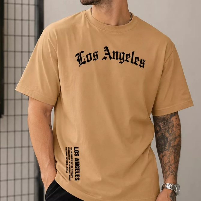 Camiseta Masculina Los Angeles Algodão Estampada Casual Modelagem Regular Verão