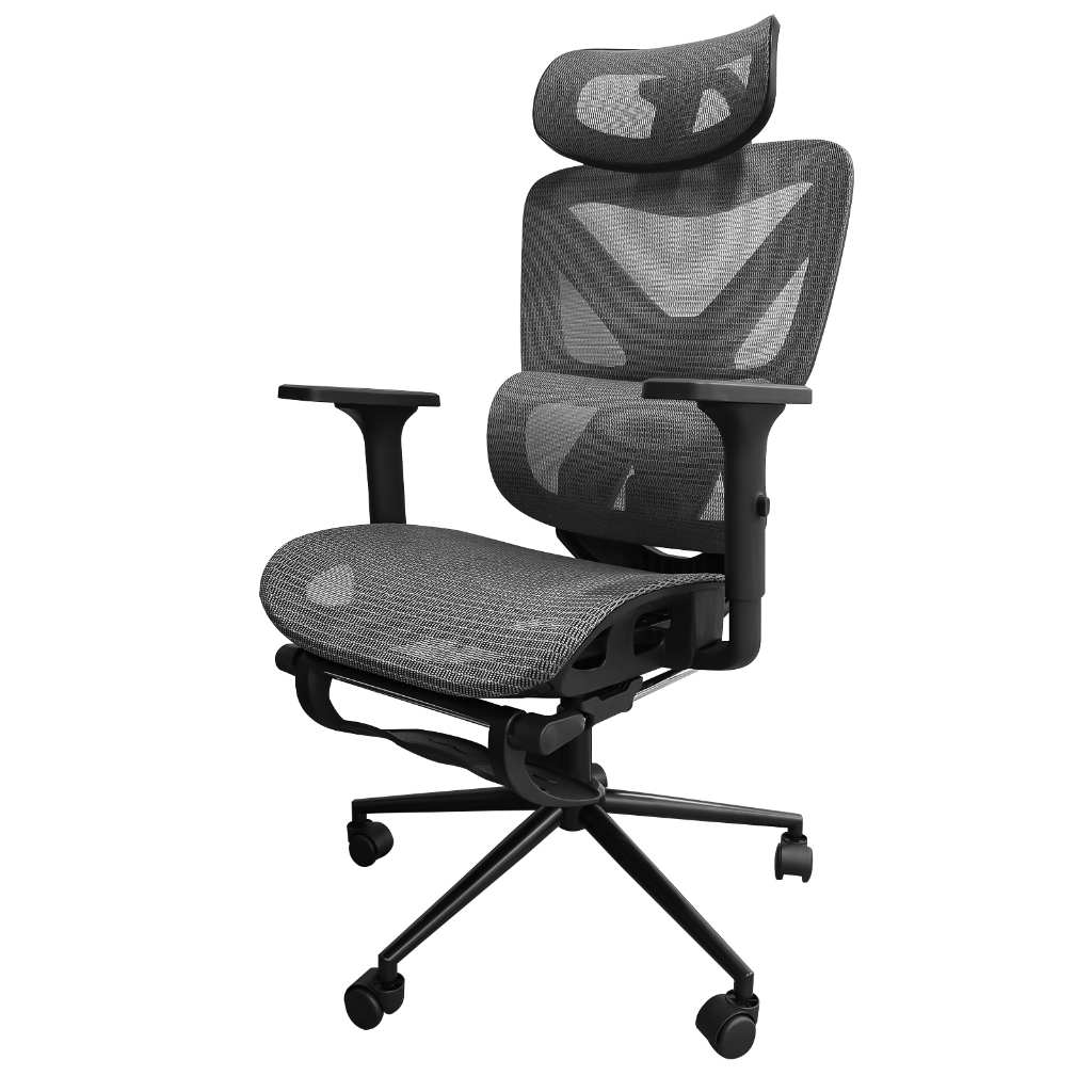 Cadeira de Escritório Ergonômica com Apoio para os Pés Braço 6D Ajustável Suporte Lombar Inclinação 135°Ajuste de Altura