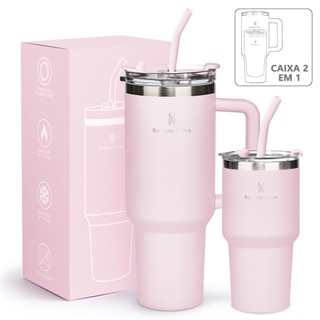 ROMANTIC CROWN Kit 2 Copo Térmico Inox Portátil 1200ml/600ml Garrafa Térmica Inoxidável c…
