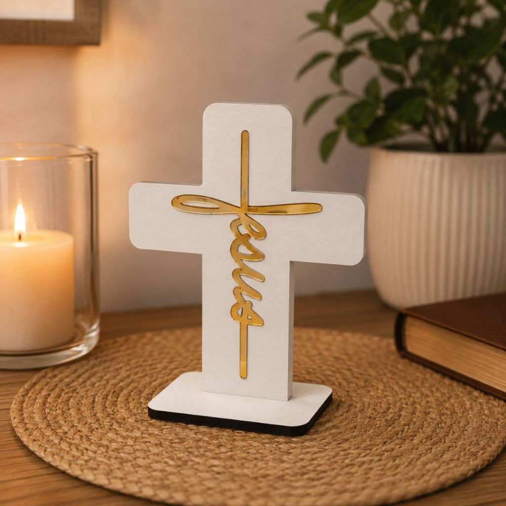 Cruz Sagrada Lembrancinha Batizado Primeira Comunhão Eucaristia Crisma MDF Acrílico