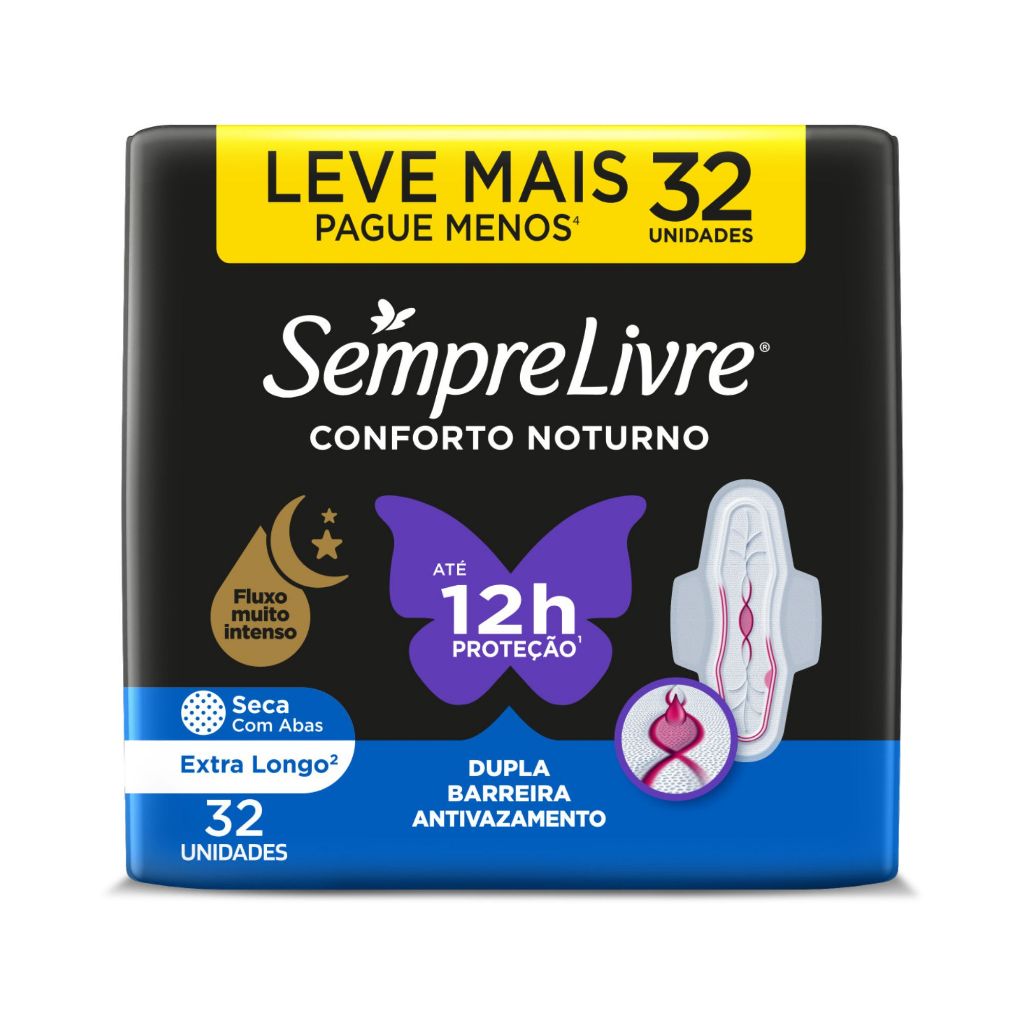 Sempre Livre® Conforto Noturno 32 unidades seca com abas