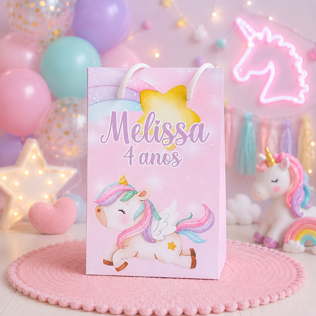 Sacolinha Personalizada (P) UNICÓRNIO Lembrancinha Festa Infantil (pegue e monte)