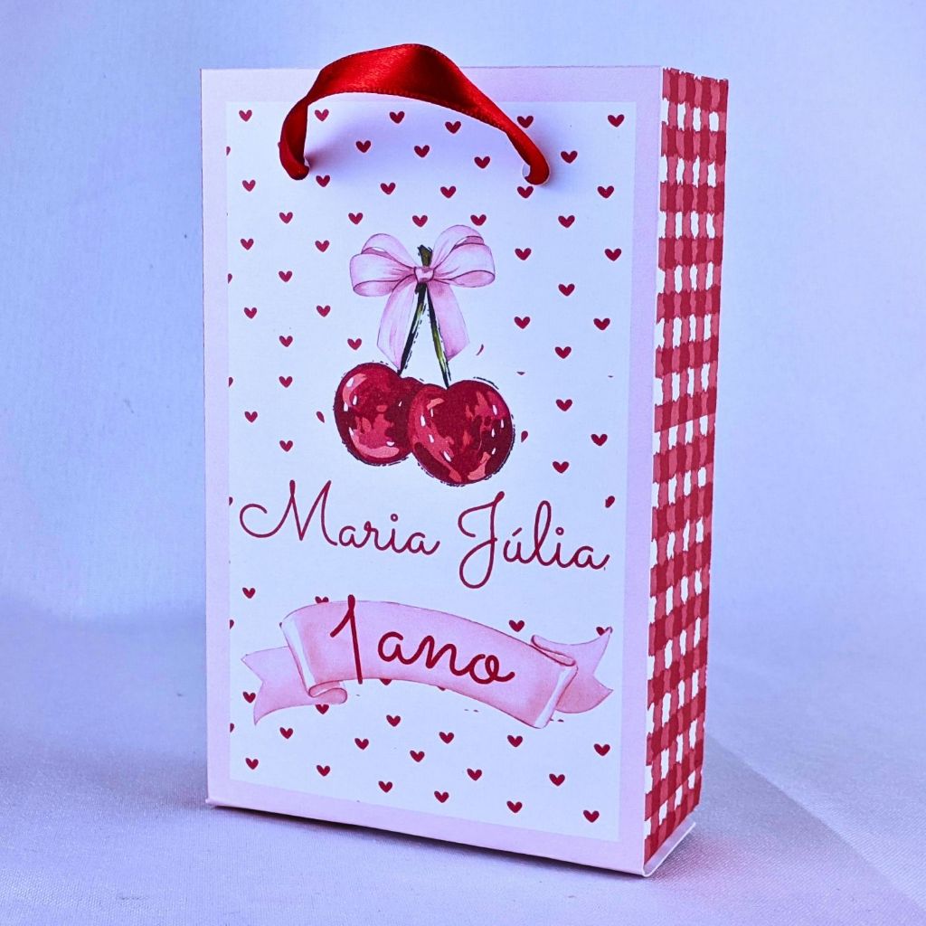 Kit 10 a 50 Sacolinhas Cerejinha Cereja Aquarela Personalizada Surpresa Com Alça Lembrancinhas Festinha